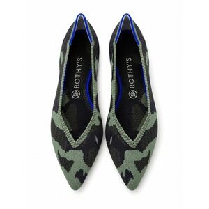 Rothy's Pointed Knit Flats in Black and Olive Camo
